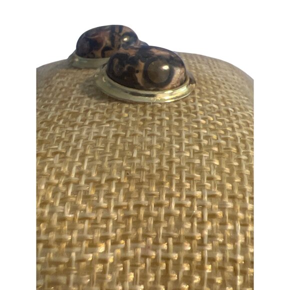 Vintage Gold Tone Leopard Jasper Stud Earrings Cabochon Domed Oval Estate .75" - Picture 3 of 5